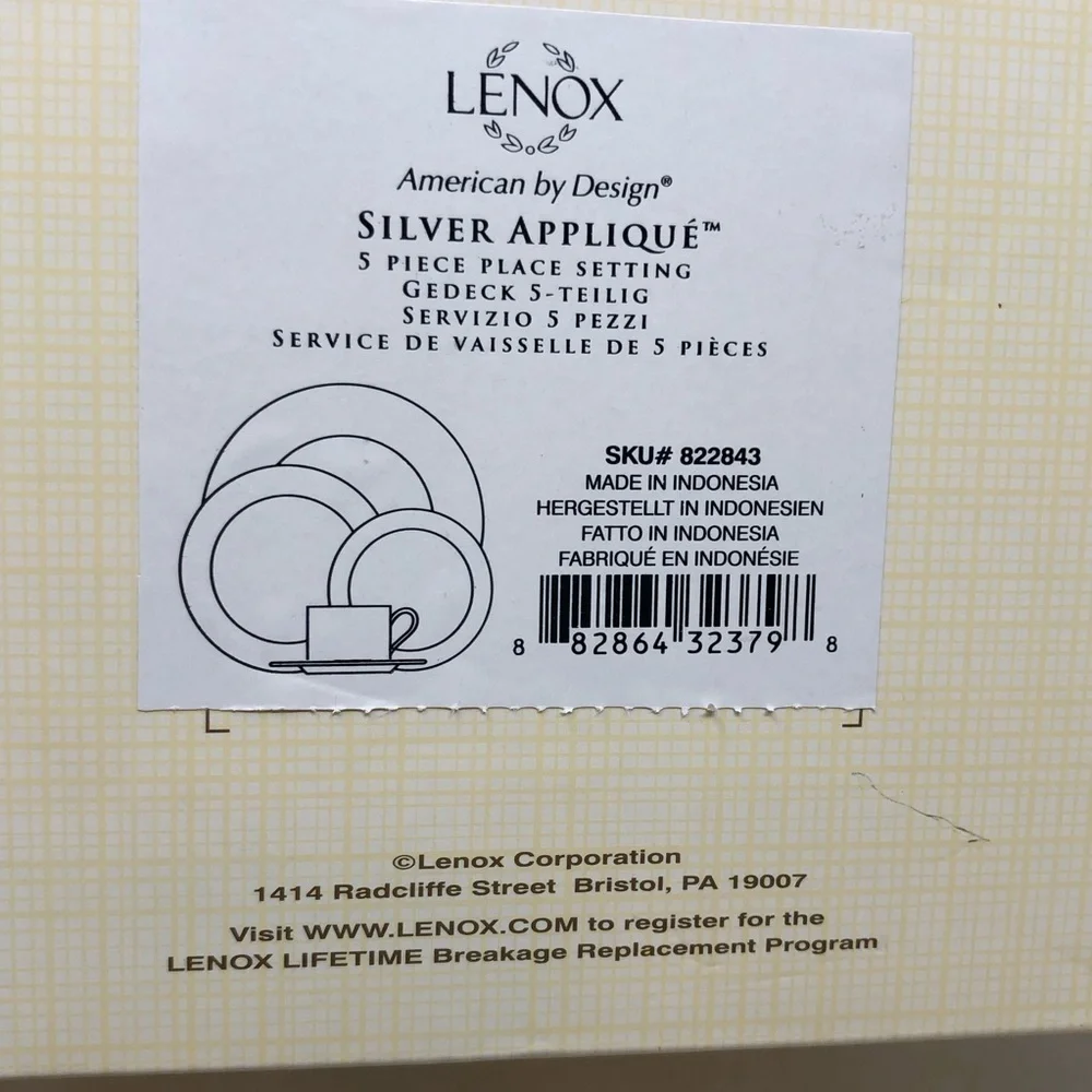 NEW LENOX 5 Piece Place Setting Silver Appliqué